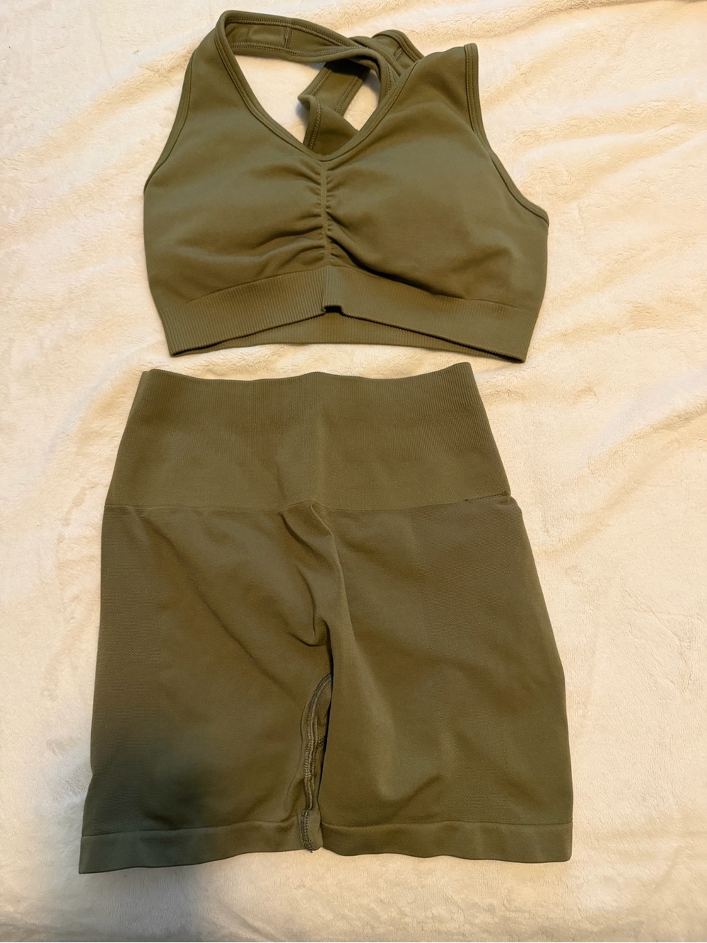 Alphalete Olive Active Sports Bra & High Rise Shorts Set